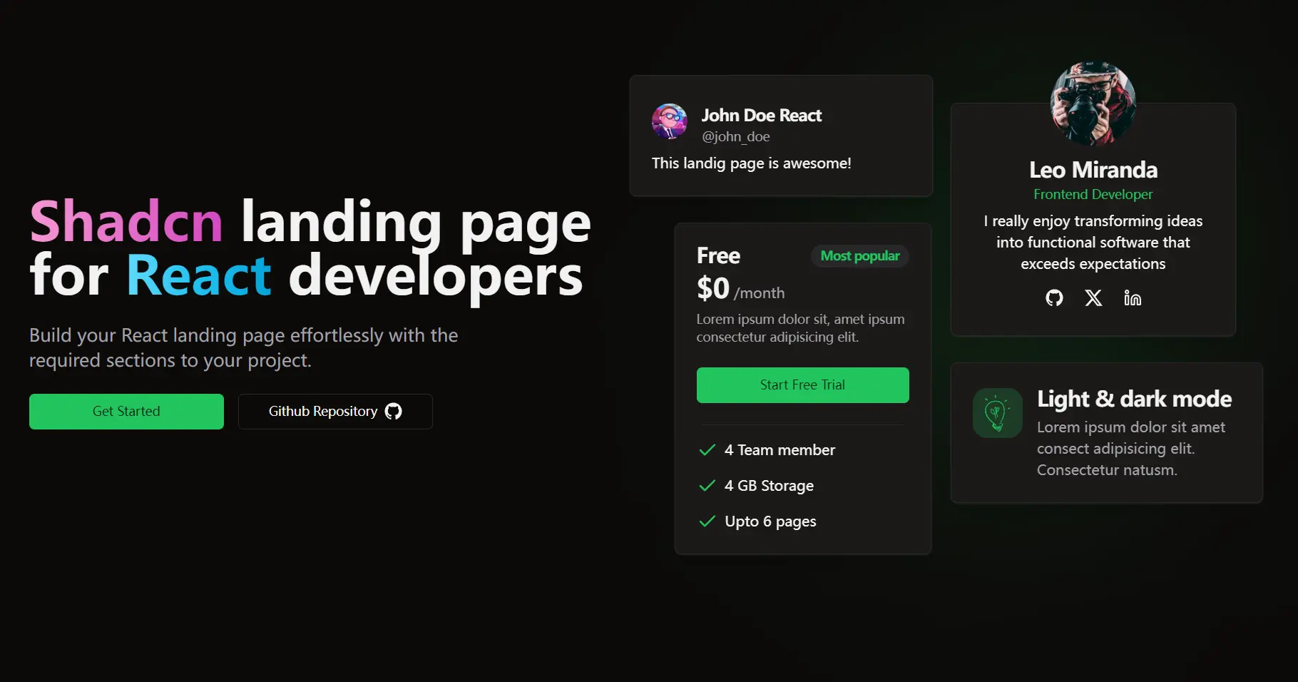 Shadcn/UI Landing Page Template